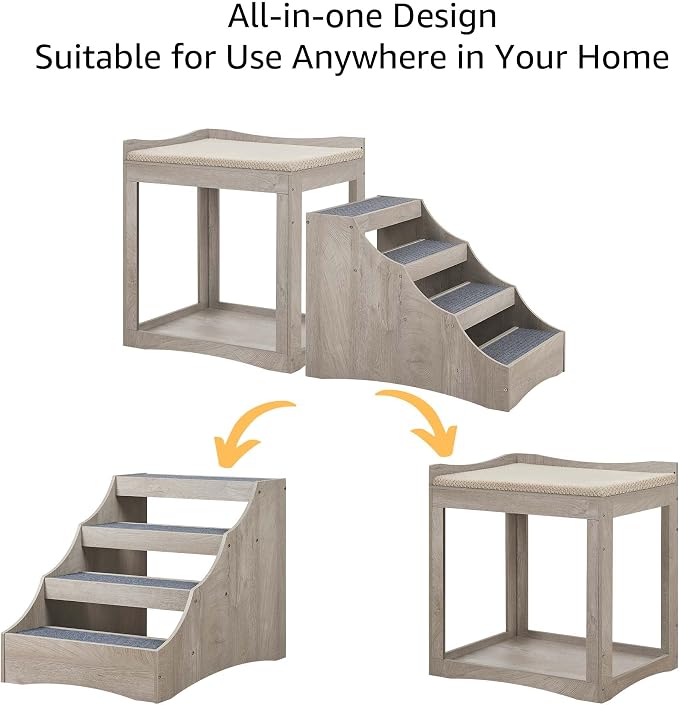 unipaws Large Pet Bunk Bed with Removable Step for Dogs and Cats | Multi-Level Bed Window Perch Seat Platform with Cushion, Indoor Use, Grey - Image 5