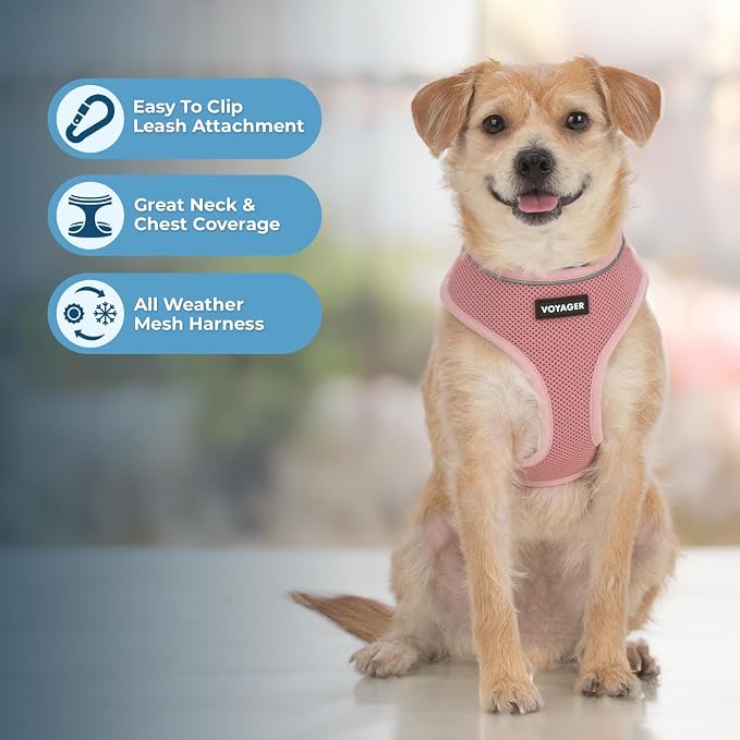 Best Pet Supplies Voyager Aerolite Over the Head Dog Harness, No Pull Breathable Air Mesh Vest, Quick Dry with Reflective Stitching, Adjustable Escape Resistant Harness - Pink, X-Small - Image 5