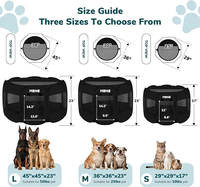 Dog Cat Small Animal Puppy Playpen Crate, Medium, Whole Black | Portable Pop Up Pet Cage Enclosure Tent Kennel Indoor Outdoor with Carrying Case, No Assembly, Camping Use - Image 2