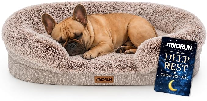 Miorun Fluffy Orthopedic Dog Beds Large Sized Dog, 36" Bolster Sofa Bed | Soft plush faux fur,lowered entry,washable cover,waterproof liner,claming dog couch for x-large dogs,supportive bolster by Miorun