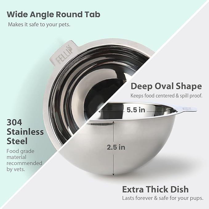 Felli Pet Oblik Acrylic Raised Dog Food Water Bowl Stainless Steel Slanted Oval Dish for Short Leg Puppy & Small Medium Pet, Elevated Tilted Metal Feeder (Classic, 1.5 Cups Oval Dish) - Image 5