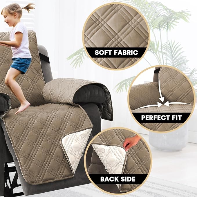 PrinceDeco Recliner Cover 100% Waterproof Couch Cover Sofa Cover for Living Room Water Resistant Furniture Protector with Elastic Straps for Pets Dog(Recliner28,Taupe) - Image 4