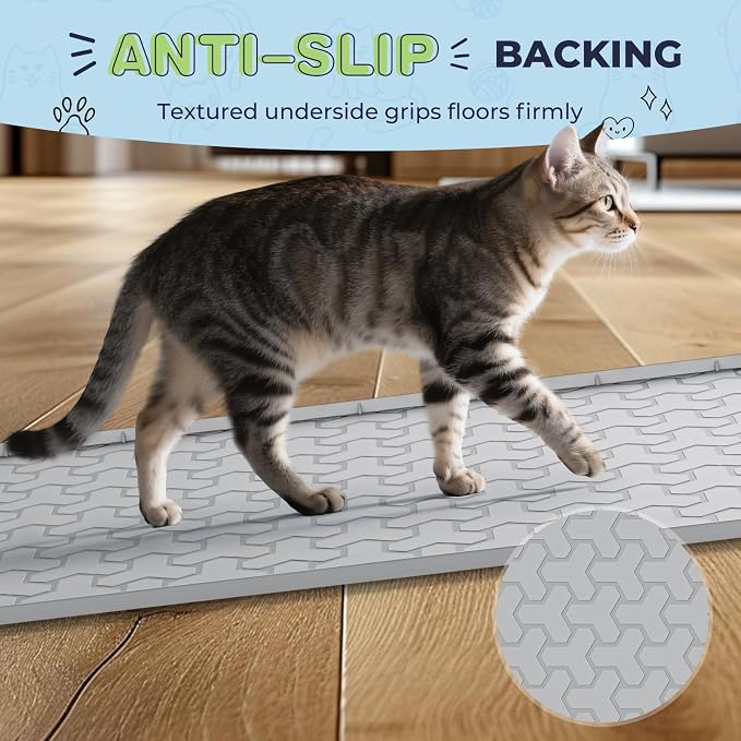 Silicone Cat Litter Mat for Litter Box - 34" X 22"/24" X 15" Waterproof Urine - Proof Mat, Non - Slip Trapping Pad to Keep Floor Clean, Easy to Clean Cat Floor Mat（Gray) - Image 7