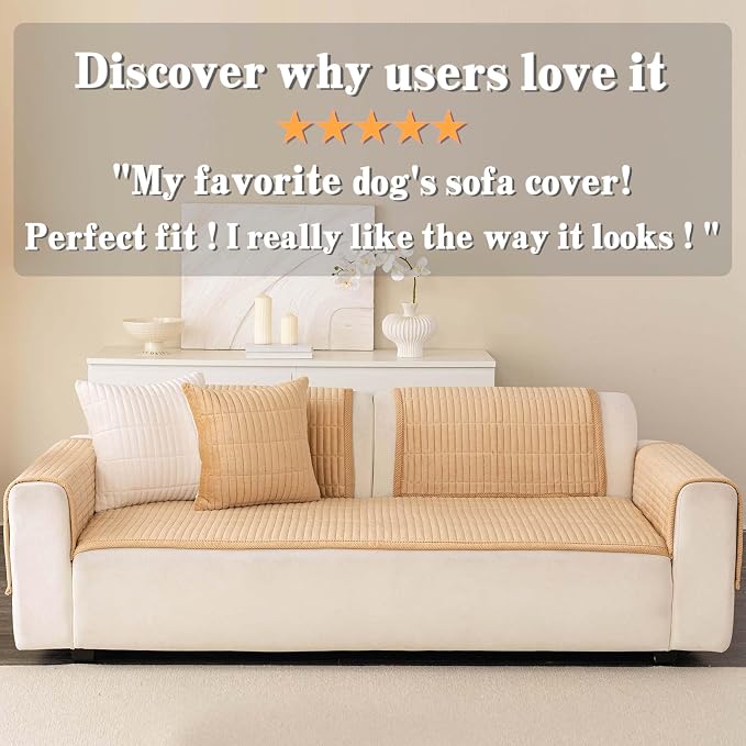 Velvet Washable Dog Couch Cover, Non-Slip Waterproof Pet Sofa Protector for 2-Cushion Sectional, L-Shaped Sofa & Loveseat, Machine Washable(1PC/27.6"x59.1",Khaki) - Image 6