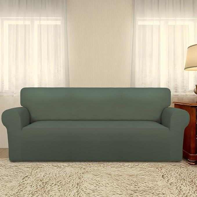 PureFit Stretch Oversized Couch Covers Sofa Slipcovers Grayish Green | 1-Piece Sofa Cover Washable Soft Couch Protector, Couch Slipcover with Non Skid Foam and Elastic Bottom for Kids, Dogs - Image 2