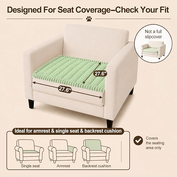 decorUhome Couch Cover for Dogs, Non Slip Fuzzy Thick Pet Sofa Protector | Pet Friendly, Couch Covers for Sofa, Machine Washable, Fits Armrests, Single Seats & Backrest Cushions, Green, 27.6" x 27.6" - Image 10