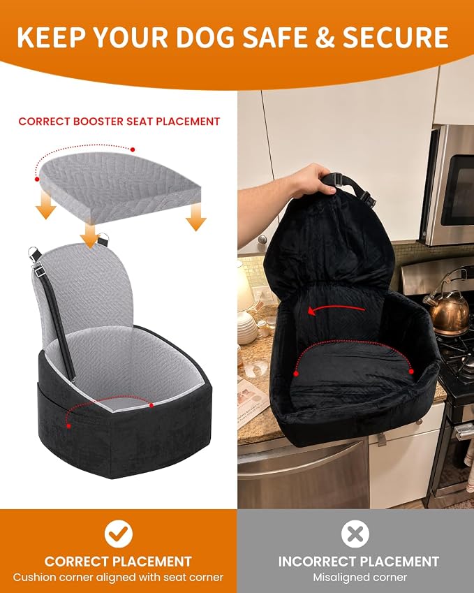 NUPIDA Dog Booster Car Seat with Extend Backrest for Small Medium Pet, Grey | Easy Install, Up to 30 lbs, Washable Removable Cover, Non-Slip Bottom, Large Storage Pockets, 2 Safety Leashes - Image 4