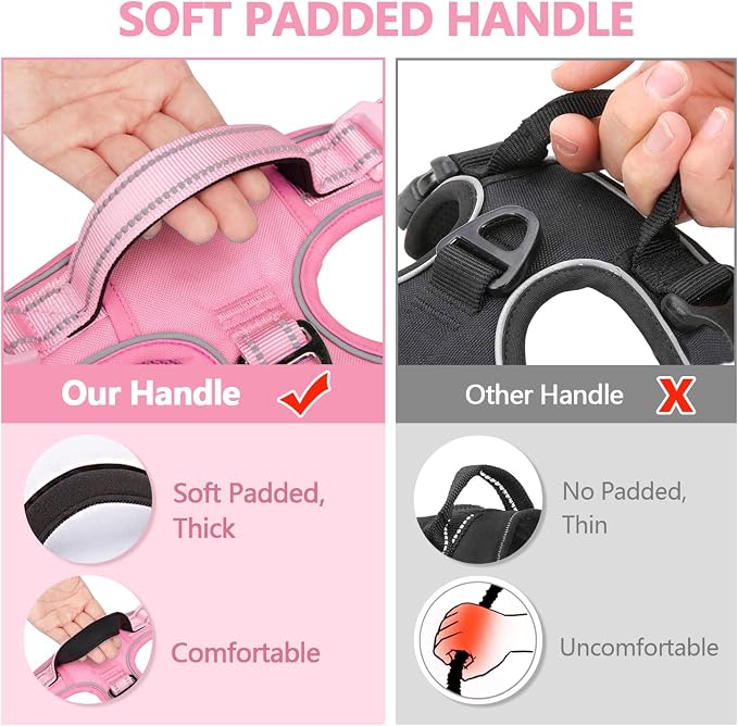 PoyPet No Pull Dog Harness, Reflective Vest with 2 Leash Clips & Handle | Lockable Neck Release Buckle, No Choke, Adjustable, Soft Padded, for Walking Training, Light Pink Matching Trim, Medium - Image 5