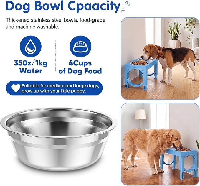 XIAZ Elevated Dog Bowls Large Breed Raised Dogs Bowl Stand Large/Medium Sized Dog Stainless Steel Food Water Bowl Stands 5 Heights Adjustable 9/11/12/15in Pet Feeder Dish Station - Image 7