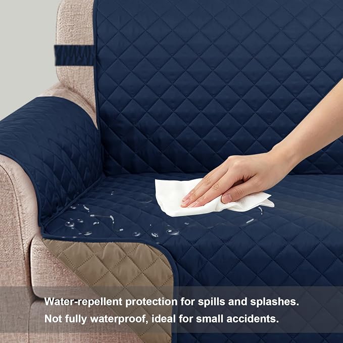 Reversible Recliner Chair Covers, 23" Chair, Navy/Camel | Chair Covers for Living Room with Elastic Straps, Water Repellent, Chair Protectors Covers for Dogs - Image 3