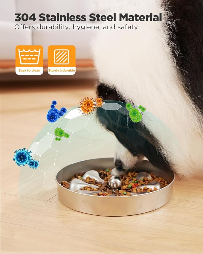 Slow Feeder Dog Bowls – Stainless Steel Non-Slip Metal Bowl for Slow Feeding, 5 Cups Large Capacity, Double-Sided Design for Dry, Wet, or Raw Food, Ideal for Small, Medium, Large Dogs - Image 4