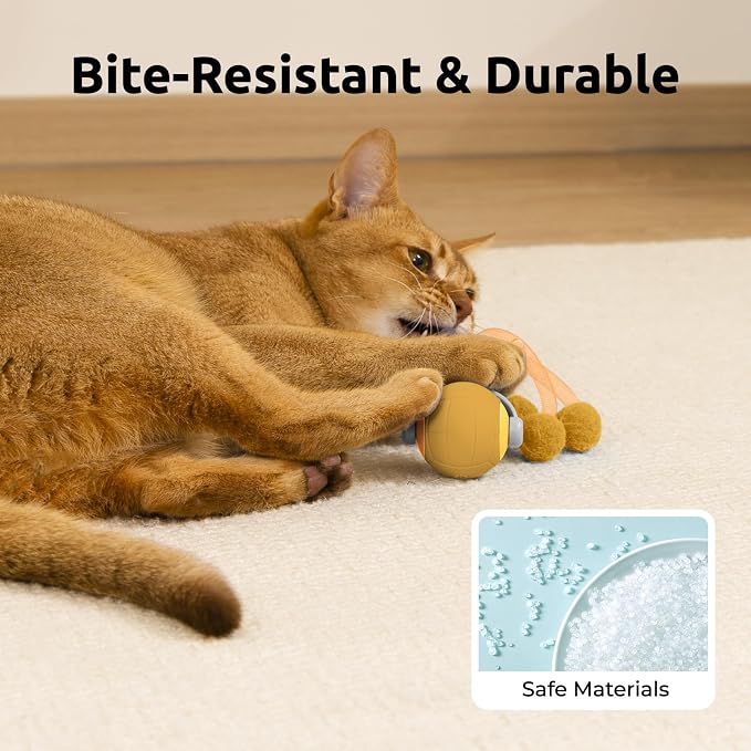 Cat Toys for Indoor Cats, Interactive Cat Toy Ball with Pom-Pom Tails, Automatic Cat Toy Self Play Exercise Toy to Relieve Boredom for Kitten & Adult Cats (Orange) - Image 7