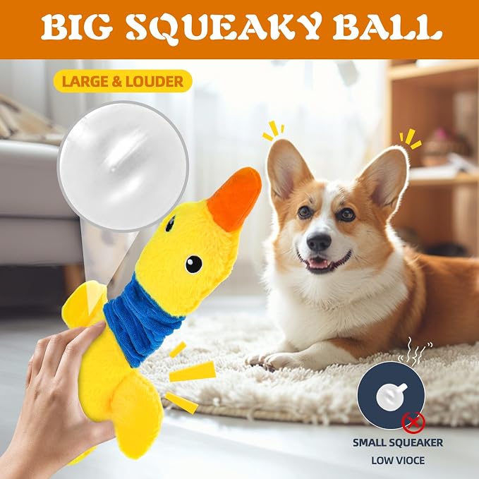 Mihachi Squeaky Dog Toys, Plush Stuffed Puppy Toys with Crinkle Paper-Tug of War Dog Toys for Small, Medium and Large Dogs Duck Interactive Squeaky Pet Toys to Keep Them Busy, Yellow Duck - Image 2