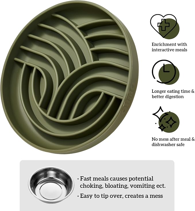 OHMO Slow Feeder Dog Bowl, 7.9" Lick Mat for Dogs, Tree of Life, Camo Green | Cat Slow Feeder Bowl, Anti Choking, Enrichment Toys, Easy Clean BPA-Free Silicone Feeding Bowl, Boredom and Anxiety Reducer - Image 8