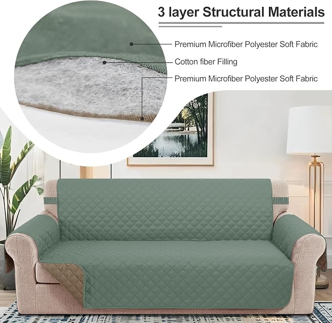 Reversible Oversized Sofa Covers,XL Sofa, Greyish Green/Taupe | Couch Cover Furniture Protector for Dogs Elastic Straps Water Repellent Furniture for 4 Cushion Couch - Image 4