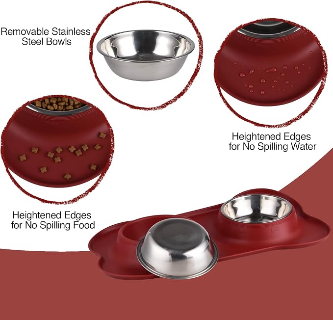Dog Bowls 2 Stainless Steel Bowl for Pet Water and Food Feeder with Non Spill Skid Resistant Silicone Mat for Pets Puppy Small Medium Cats Dogs - Image 3