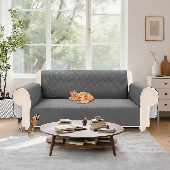 Velvet 100% Waterproof Loveseat Covers Washable Love Seat Couch Covers for 2 Cushion Couch Sofa Pet Friendly Sofa Slipcovers for Dogs Furniture Protector with Pockets (Medium, Dark Grey) - Image 7