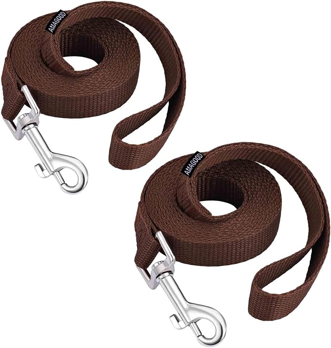 AMAGOOD 6 FT Dog Leashes, Strong and Durable Traditional Style Leash with Easy to Use Collar Hook,Dog Leads Great for Small and Medium(3/4" x 6 ft,Brown(Pack of 2)) by DOGLEASH