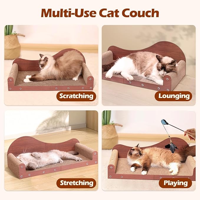 ComSaf Cat Scratcher Bed 26.4 in, Large Cardboard Cat Scratching Board | Scratch Pad Lounger, Sofa Couch Shape, Corrugated Cardboard, Furniture Protection, Indoor Resting Spot, Claw Care - Image 4