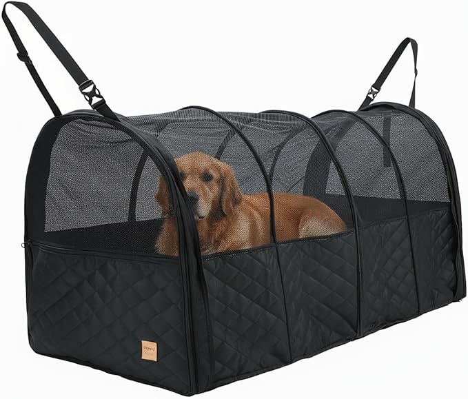 Soft Sided Collapsible Dog Crate for Car - XL Portable | Collapsible dog car crate folds small Secure straps for back seat, SUV & trucks. Portable for multiple dogs, area restriction - Image 7