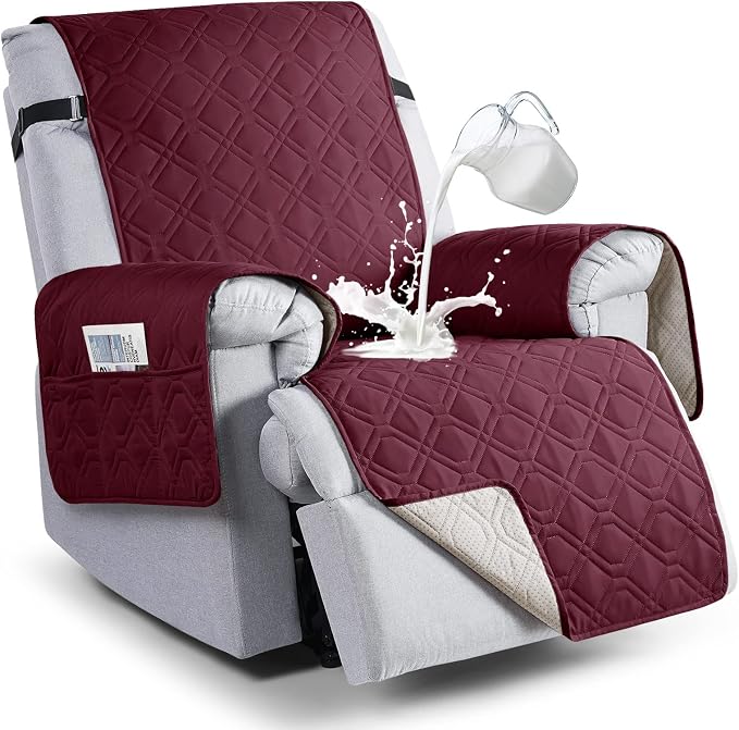 VANSOFY 100% Waterproof Recliner Chair Covers Washable, Burgundy, 23.6" | Non-Slip, Slipcover with Pocket, Furniture Protector, Elastic Straps, Chair Cover for Pets, Dogs by VANSOFYFURNITURECOVERS