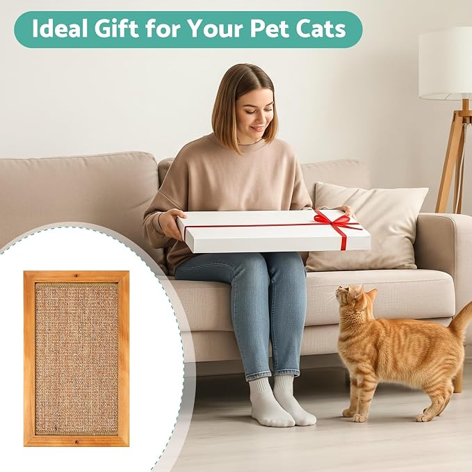 Cat Scratching Post, Wooden Sisal Cats Wall Scratcher, Floor or Wall Mounted Vertical Cat Scratch Pad for Indoor Cats Adults or Kittens, Scratching Board Cat Wall Furniture Protector - Image 2