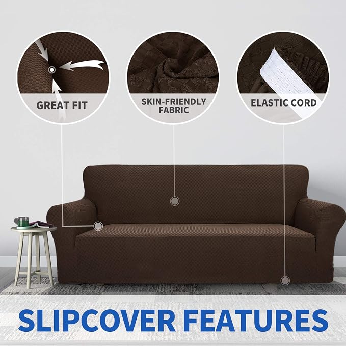 ZNSAYOTX 1 Piece Jacquard Chair Slipcovers for Living Room High Stretch Chair Covers with Arms Anti Slip Pets Friendly Couch Sofa Armchair Cover Furniture Protector (Chair, Dark Coffee) - Image 5