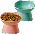 KSIA Klear Elevated Cat Bowls 2 Pack, Tilted Raised Cat Bowls for Indoor Cats, for Food and Water, 4.72" Wide, Whisker Friendly Anti Vomit for Indoor Cats, Microwave and Dishwasher Safe, Pink&Green by Unknown