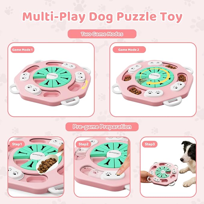 Dog Puzzle Toy for Smart Dogs, Interactive Dog Enrichment Toys,Level1(Pink) | For Small, Medium Dogs and Cats, Treat Dispensing, Mental Stimulation, to Keep Them Busy, Slow Feeder, IQ Training, Anti-slip - Image 4