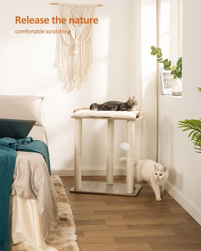 26.7in Large Cat Tree Tower Condo, Cat Scratch Posts for Indoor Cats, Big Plate, Three 23.6in Full Sisal Scratching Posts, Greige - Image 3