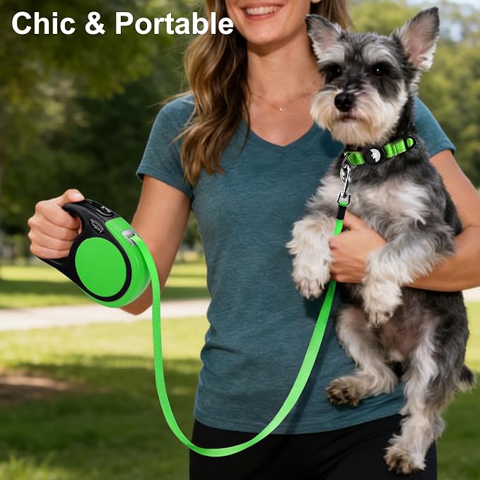 Taglory Retractable Dog Leash, One-Handed Brake, 16ft, Up to 44 lbs, Green | More Freedom While Staying in Control, Smooth Retraction, Tangle-Free Design, Easy-Grip Handle, Daily Neighborhood Walks - Image 2