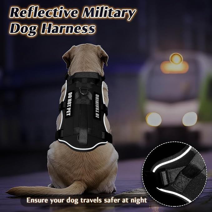 WINSEE Escape Proof Dog Harness with Double Handle+4 Removable Patches | Service Working Molle Harness with Double Handle for Large Dogs, Tactical Pet Reflective Vest for Walking Hiking Hunting - Image 6