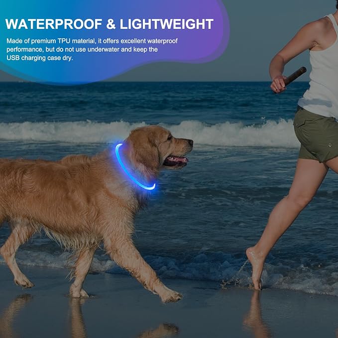 Light Up Dog Collar - Waterproof LED Dog Collar Rechargeble, TPU Cuttable Glow in the Dark Safety Dog Lights for Night Walking(Blue) - Image 6