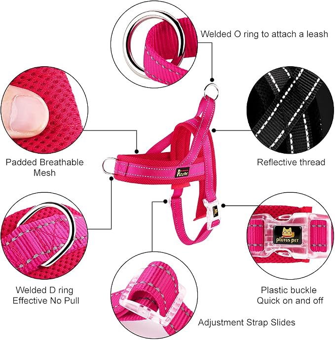 Plutus Pet No Pull Dog Harness for Large Dogs, Breathable Mesh Padded | Adjustable Reflective with Handle, Escape Proof, Quick Fit Pet Vest, Front Clip, for Training and Walking, Pink, XL - Image 2