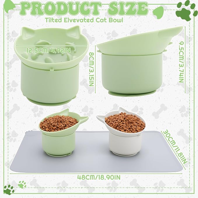 2Pack Slow Feeder Cat Bowls Silicone Tilted Raised Pet Bowl | Non Slip Base for Digestion Anti Vomit - Image 6