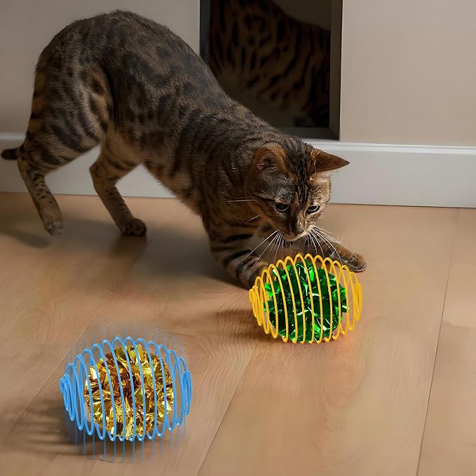 Jecery 5 Pcs Cat Toys Spring,Crinkle Ball,Multicolor | Interactive Metal Cat Toy, Stretchable Rolling Ball, for Indoor Cats, Colorful Playful Coils, Kitten Pet Supplies - Image 7