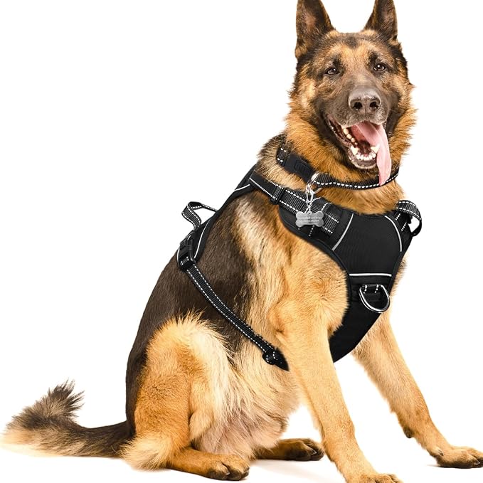 Dog/Pet Harnesses No Pull with Dog Collar, Adjustable Reflective Oxford Outdoor Vest, Front/Back Leash Clips for Small, Medium, Large, Extra Large Dogs, Easy Control Handle for Walking by WINSEE