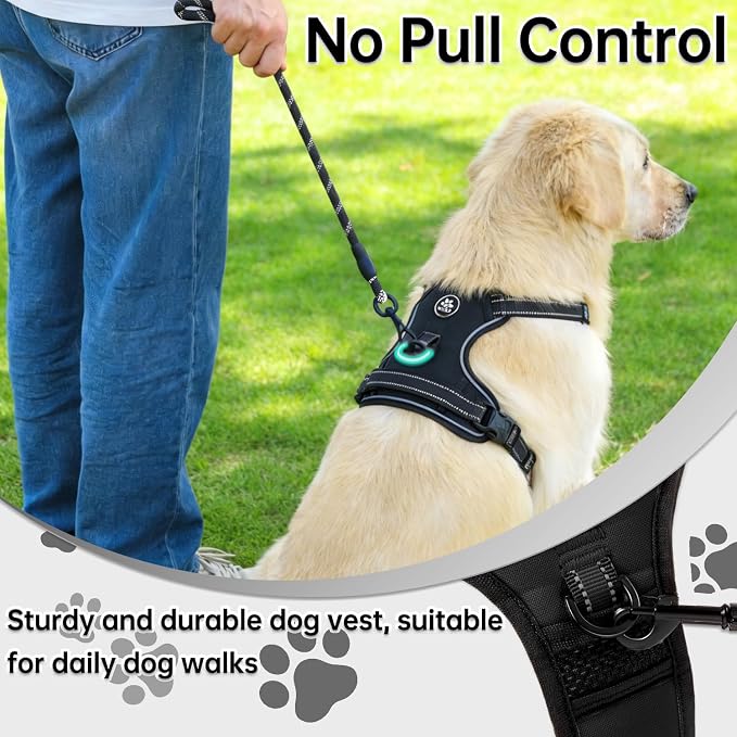 NESTROAD No Pull Dog Harness,Adjustable Oxford Dog Vest Harness with Leash,Reflective No-Choke Pet Harness with Easy Control Soft Handle for Small Medium Dogs(Medium,Black) - Image 6