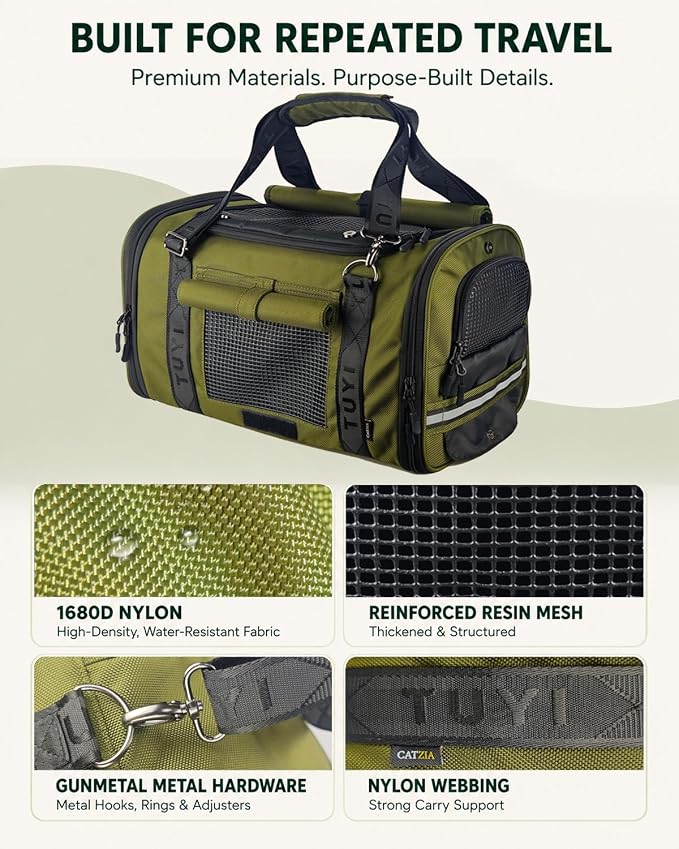 Soft-Sided Cat Carrier for Anxious Cats, Privacy Flaps 17x9.5x10.5in | 1680D Nylon, Metal Hardware, Reinforced Resin Mesh, Locking Zippers & Anti-Sag Base for Vet, Car and Under-Seat Air Travel. - Image 3