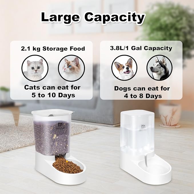 Marchul Dog Feeder, Gravity Cat Feeder and Water Dispenser Set, Automatic Pet Food Bowl and Waterer Large Capacity for Small Medium Pets Puppy Kitten Rabbit (1 Gallon / 3.8L) - Image 2