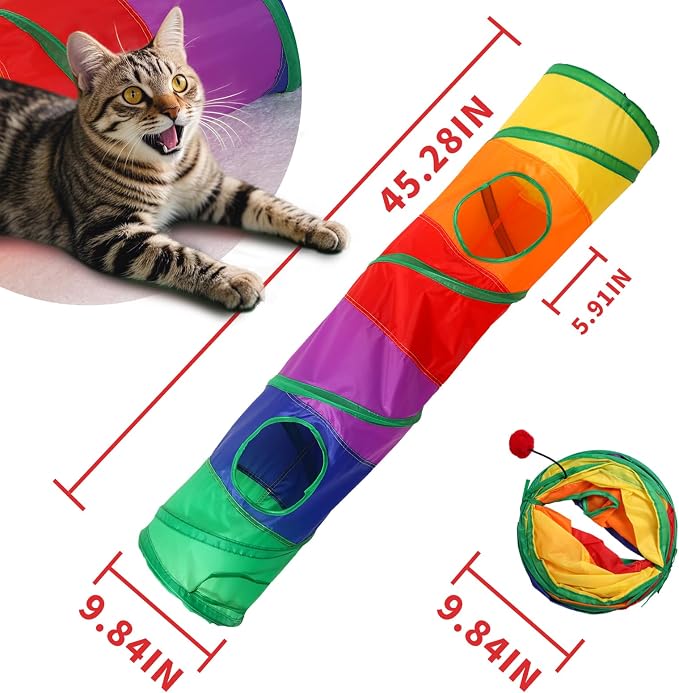 Pet Cat Tunnel, Long Straight Tunnels for Indoor Cats, Collapsible Pet Tunnel for Kitten, Puppy, Rabbit, 25cm-Wide Tunnels, Durable & Breathable, with Peek Hole Toy Ball - Image 7