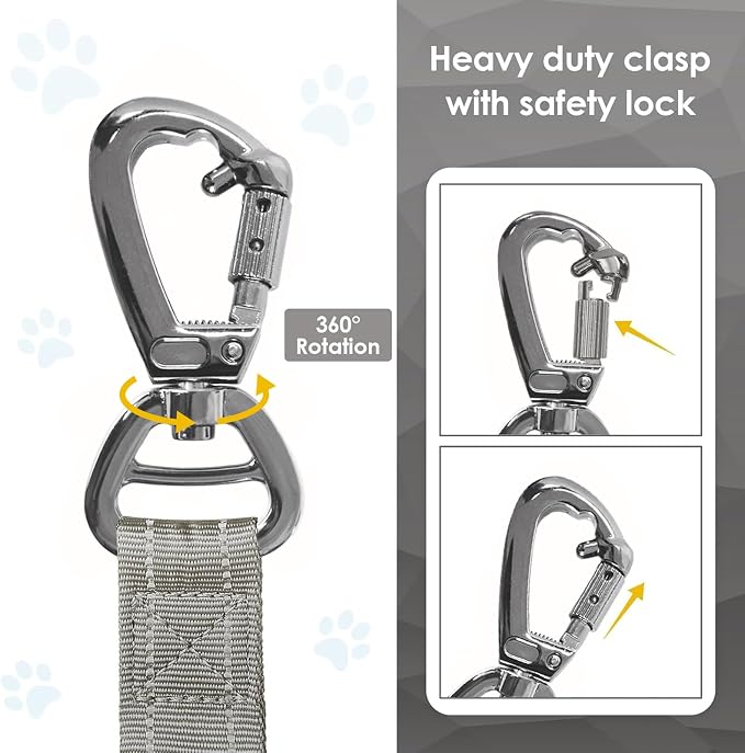 AUBELL Tactical Dog Leash Heavy Duty,4-6ft No Pull Bungee Leash,Grey | Reflective Dog Leash for Medium Large Dogs with Comfortable Padded Double Handle,Car Seat Belt,360 Degree Rotating Carabiner - Image 5