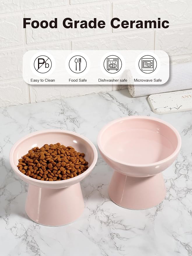 LoeJan Elevated Cat Food and Water Bowls Set, Extra Wide and Raised Ceramic Feeder, Anti-Vomit Whisker-Free Pressure Feeding Bowl for Kittens Adult Cats Small Dogs (Pink, Bowl Set) - Image 7