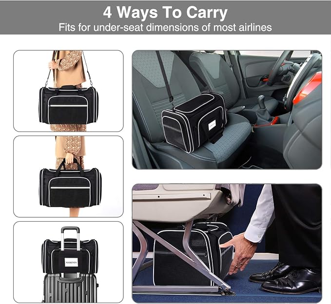 TSA Airline Approved Large Pet Travel Carrier,4 Sides Expandable with 2 Mesh Pockets,3 Entry, Soft Sided Collapsible Dog Carrier for 2 Cats,Kittens,Puppies,Dog, X-Large, Black & White - Image 7