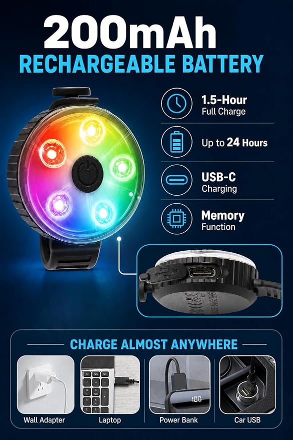 3-Pack Collar Light with Memory Function, 8 Modes, IPX7 Waterproof | 24 hour runtime, flower shaped light, visible up to 1550 ft, fits all dog sizes, thicker adjustable strap - Image 5