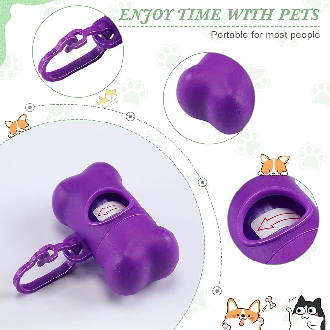 80 Pcs Dog Poop Bag Dispenser with Disposal Dog Waste Bags Bulk Dispensers Puppy Dog Poop Bag Holder with Clips for Doggy, 9 Colors (Bone Shape) - Image 3