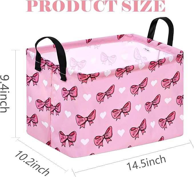 Storage Basket Home Shelf Basket Kids Organizer Box Clothes Laundry Hamper Nursery Bin Gift Laundry Basket with Handles Pink Bowknot Pattern for Home - Image 2