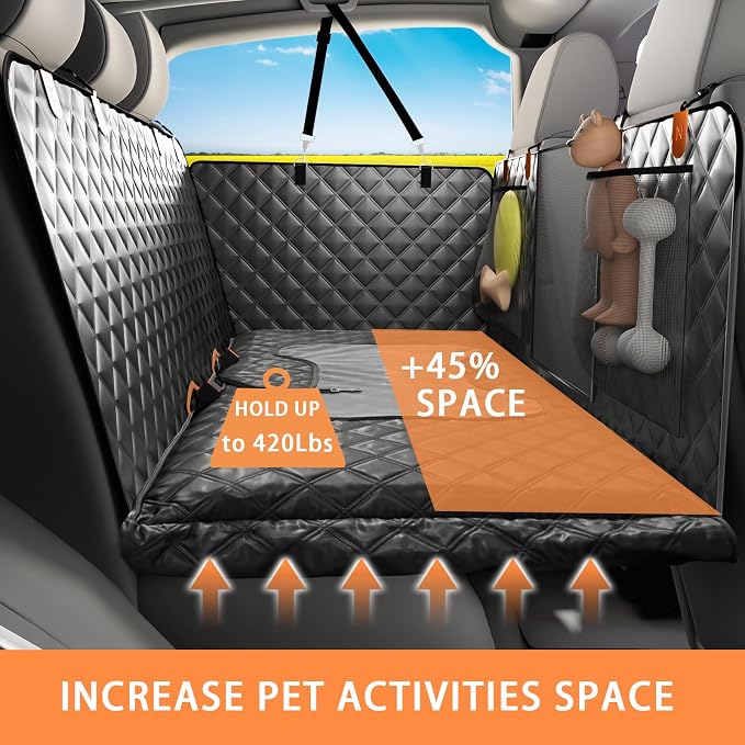 Car Back Seat Pet Cover for Dogs Back Seats Protector, Soft Inflatable Cushion Backseat Extender Comfortable Dog Hammock, Waterproof Dog Bed Rear Travel Accessories for Car,SUV,Truck - Image 2