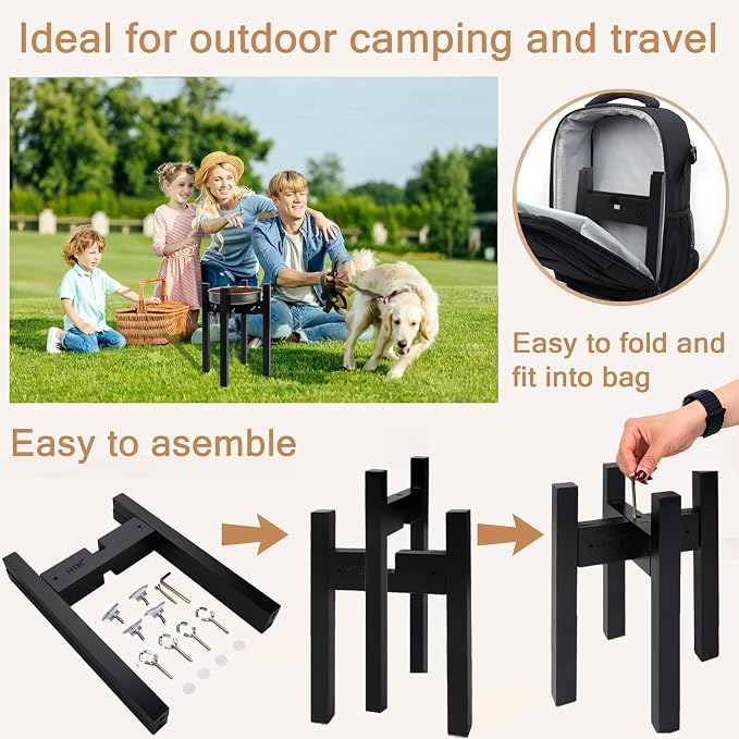 Elevated Dog Bowl Stand Adjustable Dog Food Holder 14”H Large Black | 14” Elevated Dog Bowl Stand, Large Dogs, Adjustable, Fits 8”-11” Bowls, Single Bowl Holder, Natural Bamboo, Classic Black - Image 8