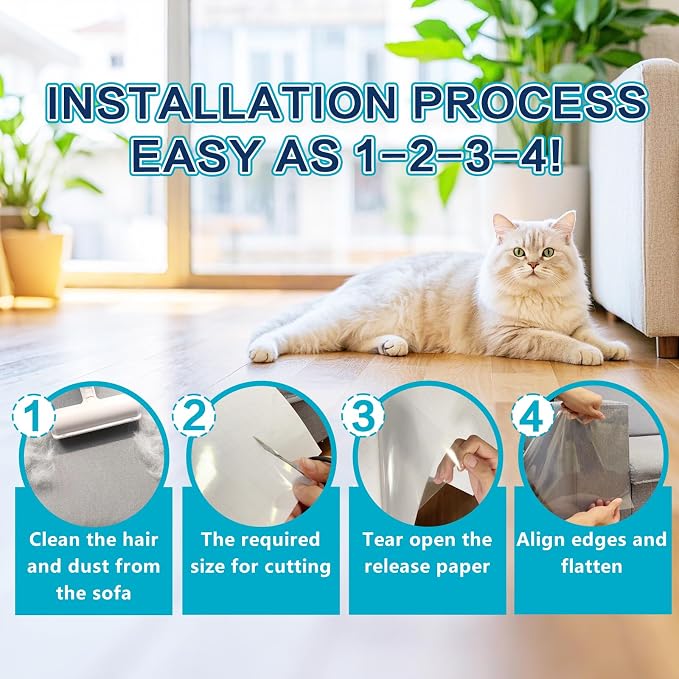 Thicken Vinyl Anti Cat Scratch Furniture Protector，165’’ X 12.4’’ Cat Scratch Deterrent for Furniture, Single Side Couch Protector for Sofa, Couch, Carpet, Door and Chair - Image 6